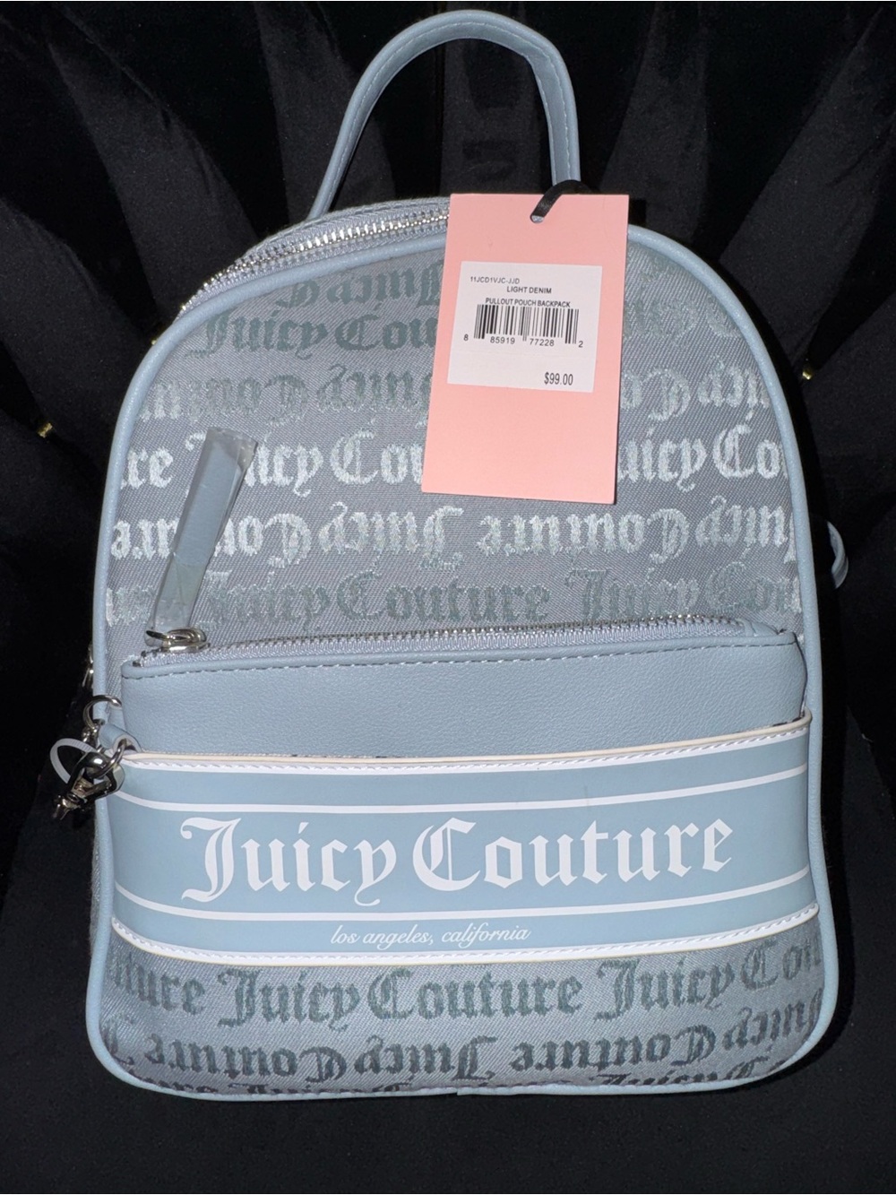 Juicy Couture Light Blue Pullout Pouch Mini Backpack Set NWT